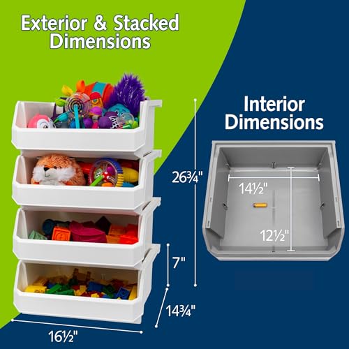 ReadySpace Extra Large Stackable Plastic Storage Bins, 4-Pack, White | Open-Front Stackable Bins For Garage, Pantry, Closet & Office, 14,8"L X 16,5"W X 7"H, Nests When Empty, Durable Plastic, - color: White, size: Extra Large, 4-Pack