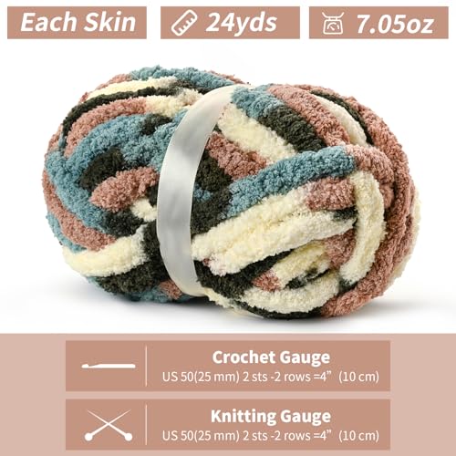 10 Pack Jumbo Chunky Yarn for Hand Knitting, Fluffy Chunky Chenille Yarn for Crocheting, Variegated Chunky Knit Baby Blanket Yarn, 240 yds /70.5 oz Super Bulky Yarn（Apricpot Green） - color: 10 Apricpot Green