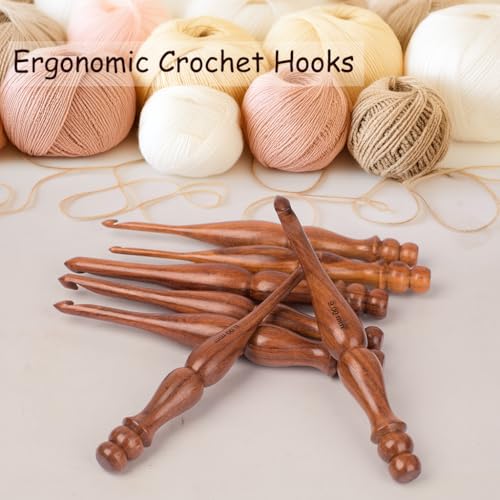 THE KNOX CRAFT Wooden Crochet Hook Set of 7 (4mm–10mm) – Ergonomic Soft Grip Handles, Smooth Wooden Yarn Hooks for Arthritic Hands – Beginner-Friendly Crochet Hooks Gift Set - size: Set of 7