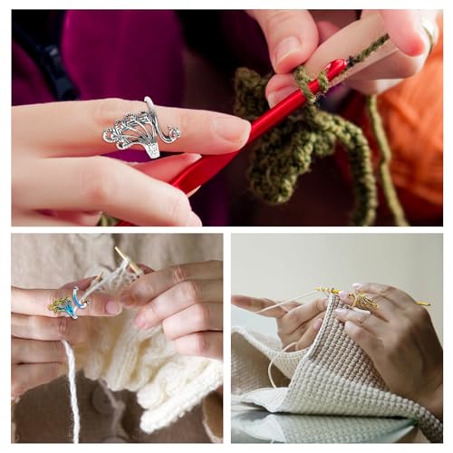 Namifin Crochet Ring for Fingure Adjustable Crochet Tension Ring Yarn Tension Rings Easy Crocheting Crochet Accessories Mother Grandma Thanksgiving Presents - color: Peacock Ring