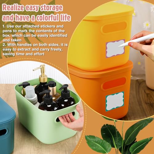 Thyle 12 Pack Pastel Colorful Plastic Storage Bins with Lids 7 Quart Toy Storage Box Stackable Nestable Organizer Boxes with Handle and Labels for Classroom Shelf Bedroom Desktop Toys School Supplies - color: Macaron Color