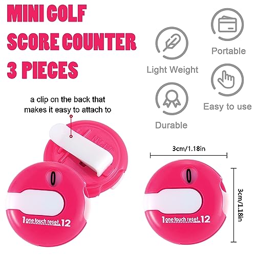 Frienda Golf Score Counter with One Touch Reset | Clip-on Golf Stroke Counter for Women and Men, One-press Reset Counts to 12, Attaches to Glove Collar Belt, Mini Scorekeeper - color: Pink