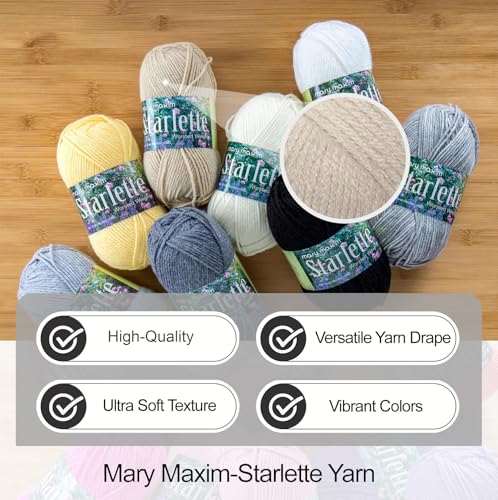 Mary Maxim Starlette, Crochet Yarn, Soft Acrylic Cream Yarn for Afghans, Blankets, Clothing and More, 180 Yards, Cottonwood - 1 Skein - color: Cottonwood