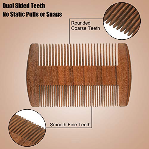 Boao 3 Pieces Wooden Beard Comb for Men, Dual Teeth,Brown | Natural Sandalwood Wood Combs, 3 Faux Leather Cases Included, Fine Coarse Teeth for Beards Mustaches Grooming, Bulk - color: Brown