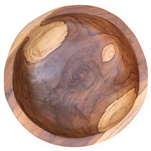 ANDALUCA 9 Inch Teak Wood Hand Carved Rustic Organic Bowl Small (9"-10" Diameter) - size: 9" - 10" Diameter