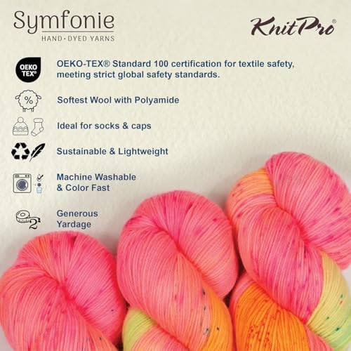 KnitPro Symfonie Fingering Weight Merino Wool Yarn 100g, Galaxy Glow | 75% Extrafine Merino & 25% Polyamide, 438yds, OEKO-TEX Certified, Superwash, Colorfast, #1 Yarn Skein for Knitting & Crochet - color: Galaxy Glow
