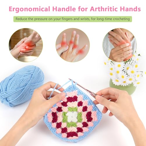 Katech 5.5mm Crochet Hook for Arthritic Hands, Long Aluminum Inline Hooks | Ergonomic Crochet Hooks with Dried Floral Grip-Elegant & Unique, Smooth Crochet Needle-Crochet Gift for Beginner&Crocheter - size: 5.5mm