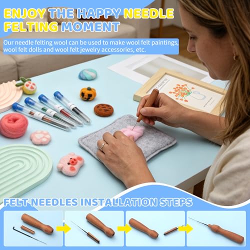 OEHPICC 40 Pcs Needle Felting Needles Set, with 4 Color-Coding Gauges | 36/38/40/42 Gauge with Wooden Handle Felting Needles for Beginners DIY Projects - color: 40 Pcs
