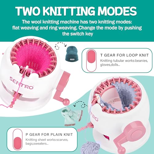 ROHSCE Sentro Knitting Machine 22 Needles with Row Counter | Built-in Row Counter, Crochet Loom Knitting Machine for Adults and Kids, DIY Crafting Kit for Hat, Scarves, Gloves, Socks - color: Penguin Hand Crank Loom