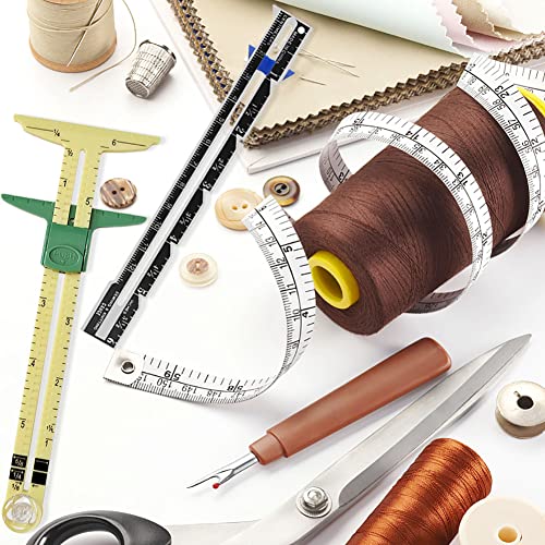 YEQIN 2 Pcs Sliding Gauge Measuring Sewing Tool, 5-in-1 Sliding Gauge Measuring and Stainless Steel Quilting Ruler Sewing Tool Fabric Quilting Ruler for Knitting Crafting Sewing Beginner Supplies - size: Size 2 (style1+3)