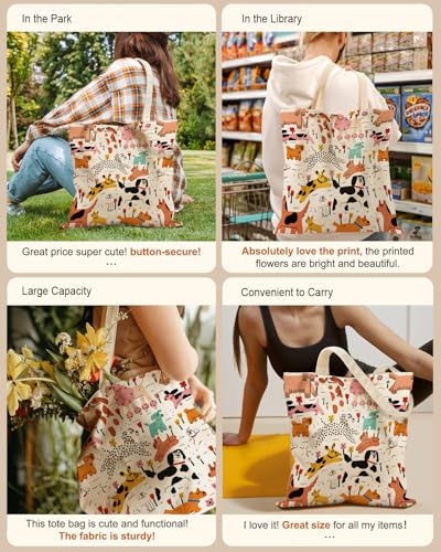 Miss Adola Aesthetic Tote Bag for Girls - with Magnetic Buckle and Zipper Inner Pocket for Women Lady Canvas Cotton Tote Bag - color: Dogs