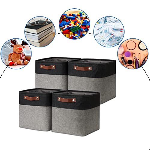 DULLEMELO 11x11 Cube Storage Bins for Cube organizer, Foldable Cube Storage Bins Baskets for Organizing Home Office Closet Shelves Toy Nursery,Fabric Cube Baskets Bin for Home organization - color: Black&Grey, size: S-11"x11"x11"