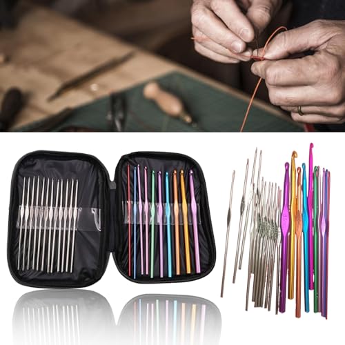 23 PCS Crochet Hooks Set Ergonomic Aluminum Handles Steel Tips Yarn Needles Crochet Accessories with Storage Case(Black) - color: Black