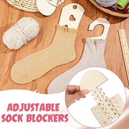 Chunful 4 Pcs Sock Blockers for Knitting Adjustable, Wooden with Ruler | Thicken Wood Sock Form Stretchers with Measurement Grid, For Stocking Display and Shaping, Crochet Hand Knitting Tool