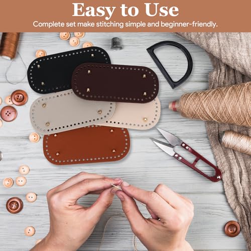 QsiuYbng 17 Pcs Purse Handles & Bases Set Includes 5 Pcs Leather Purse Bottoms for Crocheting 2 Pcs Acrylic D Shape Bag Handles 2 Pcs Crochet Hook Crochet Bag Kit - color: D Shape