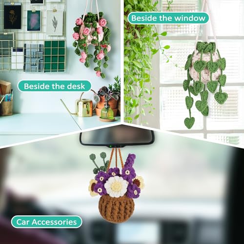 Crochetta Beginner Crochet Kit with Step-by-Step Video Tutorials, Learn to Crochet for Adults & Kids, Knitting Craft Supplies, Hanging Plants Home Decor (40%+ Yarn) - color: 3HaningPlant
