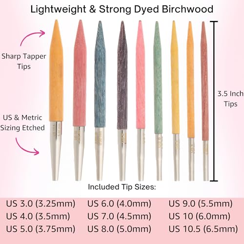 Lykke Colour 3.5-inch Interchangeable Circular Knitting Needle Set | Standard US 3, 4, 5, 6, 7, 8, 9, 10, 10.5 Grey Case, Birch Semi-Sharp Tips, Smooth Metal Joins, Swivel Cables, Project Bag - color: Colour-with-Grey-Suede-Case