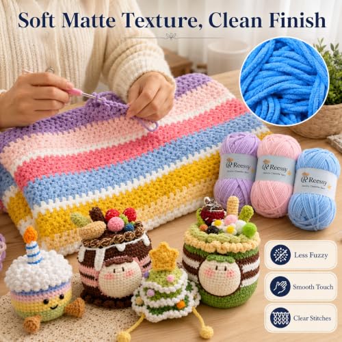 Skinny Chenille Yarn for Crocheting – 12 Pack Soft Matte Fine Chenille, 50g/158yd Each (1896yd Total), CYC #2 Baby Blanket Yarn for Plush Toys, Blankets & Large Projects(Bold Mix) - color: Bold Mix