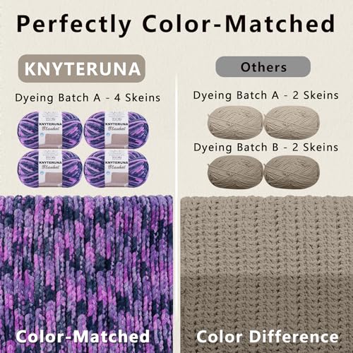 #6 Super Bulky Blanket Yarn for Crocheting - 4 Skeins(Each 10.5oz/300g, 220yds/201m), Chunky Chenille Thick Plush Big Soft Yarn for Crocheting Knitting Blankets, Multi Purple - color: Tie Dye Multi Purple