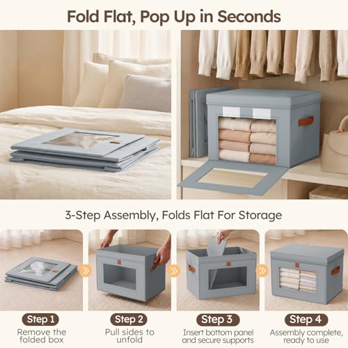 Homsorout Storage Bins with Lids - Front Opening Storage Box with Clear Window & Handles, Stackable Foldable Fabric Bins for Closet Organization, Clothes, Sweaters, Towels, Blankets, 6 Pack, Grey - color: Grey, size: Large - 6 Pack