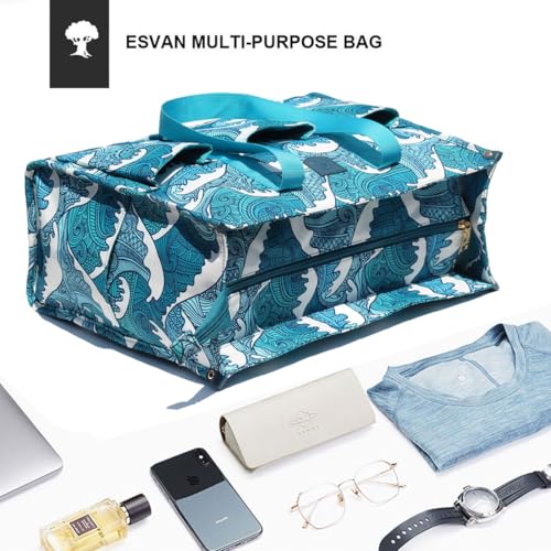 ESVAN Utility Tote Bag with Zip Top Waterproof Teacher Tote Bag for Teacher Work Women Beach - color: A Wave