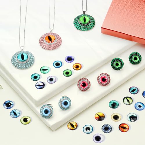 MWOOT 100pcs 12mm Cabochons Glass Eyes for Crafts with Case, Cat Bird Dragon Eyes Fake Glass Monster Eyes, Craft Eyes for Crochet Animals Polymer Clay Sculptures Jewelry Doll Making Props Xmas Gift
