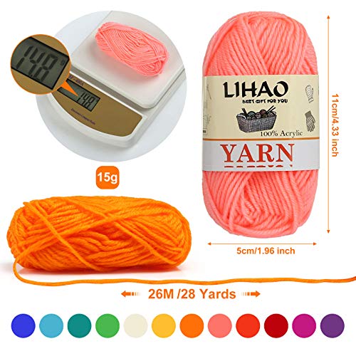 LIHAO 12 Skeins Mini Yarn for Knitting Crochet Craft | 100% Acrylic, Anti-Splitting