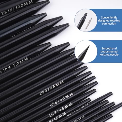 WAZAIGUR Women Interchangeable Black Aluminum Circular Knitting Needles Set | 3MM-10MM Indoor Outdoor Smooth Knitting Kit for Beginners/Enthusiasts - Suitable for Various DIY Knitting Projects - Gift - color: Black