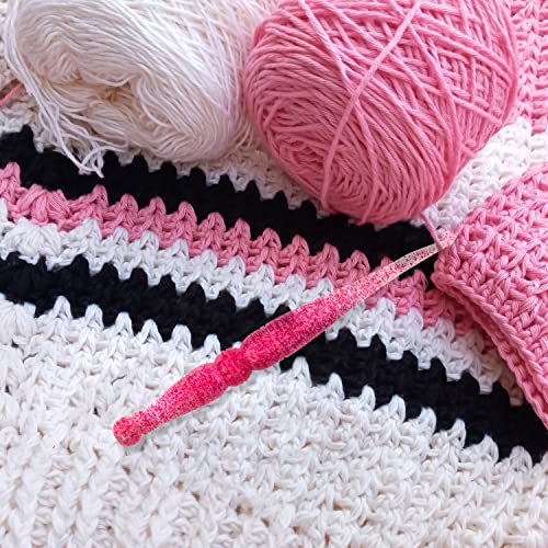 Ommi Ergonomic Handle Crochet Hooks | Handcrafted 7’’ Crochet Hook | Knitting Needle, Craft Yarn Weave | Best Gift! (Pink Glitter) (4 mm) - color: 4 mm