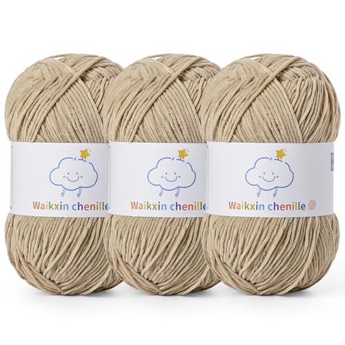 Fluffy Chenille Yarn for Crocheting，Baby Yarn for Crocheting Soft，3 Pack of 100g/3.5oz Velvet Amigurumi Yarn ，Fingering Weight Yarns for Crocheting Baby Blankets、DIY Craft.(3 Light Coffee) - color: 3 Light Coffee