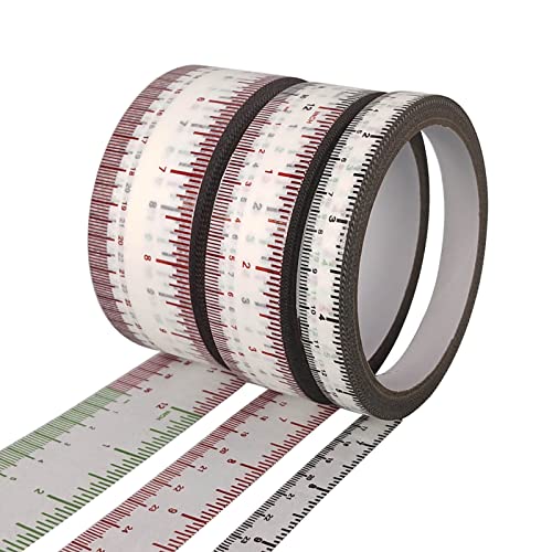 EDSRDRUS 3 Rolls Ruler Tape 1/2, 1, 1-1/2 Inch Repeating 12inch No Gap Color Imprint, No Residue Masking Tape Measure for Painting, Woodworking, Sewing & DIY(White) - color: White, size: No Gap - (1/2in+1in+1-1/2in) * 67Yard