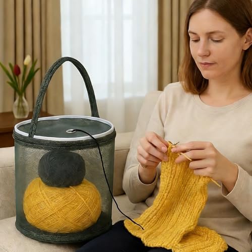 Mesh Crochet Bag Organizer, Large Capacity Yarn Storage Holder for Knitting and Crocheting, Green - color: green