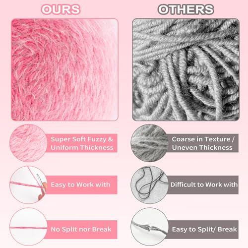 Alvian Ombre Crochet Cake Yarn for Crocheting, 2 Large Skeins Gradient Cake Yarn 200g (7.05 oz) 380m (415 Yards), Ombré Yarns Cake Rainbow Cotton Yarn for Blankets, Scarves, Shawls (Pink) - color: Pink