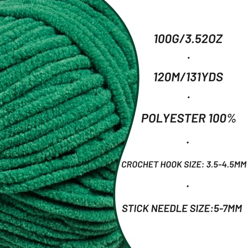 3 Packs Plush Chenille Chunky Crochet Yarn - Baby Yarn for Crocheting Soft - Velvet Yarns Knitting for Blankets Crafts - Fluffy Amigurumi Yarns 300g / 393yd (3 Greener) - color: 3 Greener
