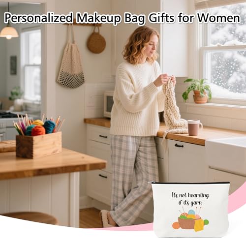 Crochet Gifts for Crocheters Makeup Bag - Knitting Gifts for Women Knitters Crochet Lovers Cosmetic Bag for Purse Travel Toiletry Bags Makeup Pouch With Zipper It's Not Hoarding If It's Yarn