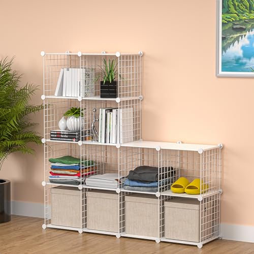 Cube Storage Organizer, Metal 12-Cube Shelves Bookshelf, Portable Closet Clothes Organizer for Bedroom, Home, Office, White - color: White Plus Iron, size: 12 Cubes