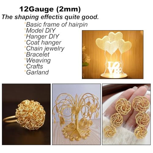 12 Gauge(2mm) Aluminum Wire 35 Yards Anodized Metal Wire for Bonsai Armature Crafting Sculpting Jewelry Craft Making Beading Floral (Yellow, 12 Gauge) - color: Yellow