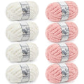 Cozyful Chunky Yarn for Hand Knitting - #10 Chunky Chenille Yarn, Jumbo Big Thick Chunky Yarns for Crocheting, Super Bulky Chunky Knit Blanket Yarns, 8 Skein (22yd, 8oz/Skein), Cream & Pink - color: Cream & Pink