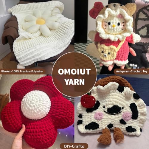 OMoiout Chunky Chenille Yarn for Crocheting, Soft Baby Blanket Yarn, #7 Super Bulky, Chunky Knit Blanket Crochet Yarn, 7 oz/109.4 yds Fluffy Velvet Amigurumi Yarn(Beige) - color: [Beige]