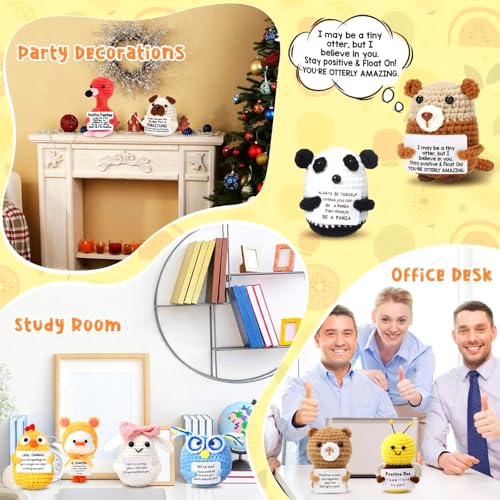 HunnmingRe 12 Pcs Back to School Gifts for Teacher Appreciation Crochet Doll with Positive Card Wool Animals Creative Knitting Dolls, First Day of School Positive Gifts for Students(Animal Style) - style: Animal Style