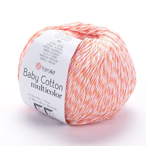 YarnArt Baby Cotton Multicolor Yarn – 50% Cotton 50% Acrylic – 50g (1.76oz), 165m (180yds) – Soft Lightweight Yarn for Knitting, Crochet, Amigurumi, Baby Clothes & Summer Projects (5205) - color: 5205