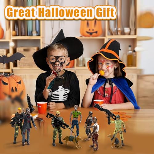 Army Men Action Figures VS Zombie Toys Action Figure Playset (20 Pcs) | Including 6 Detachable Army Men 6 Weapons 6 Zombie Figures 2 Military Dog Birthday Halloween Xmas Gift for Boys Kids - color: Green