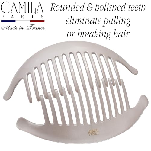Camila Paris CP3016 French Hair Side Combs, Beige Pearl Interlocking Combs French Twist Hair Combs, Strong Hold Hair Clips for Women Bun Chignon Up-Do, Styling Girls Hair Accessories, Made in France - color: Beige Pearl