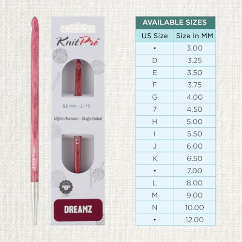 KnitPro Dreamz Afghan/Tunisian Crochet Hook | US Size J (6mm) - size: J (6.00 mm)