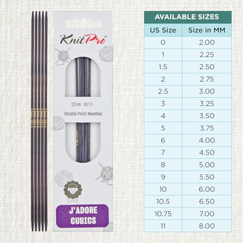 KnitPro J’Adore Cubics Double Pointed Needles 6" (15cm) | US Size 1.5 (2.5mm) - size: US 1.5 (2.5mm)