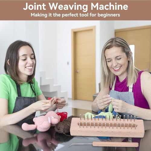 Beufee Wooden Knitting Loom, with Elbow Crochet Hook, Rectangular HandWeaving Machine Knitting Board 32 Pegs for Scarf Sweater Shawl Hat Craft