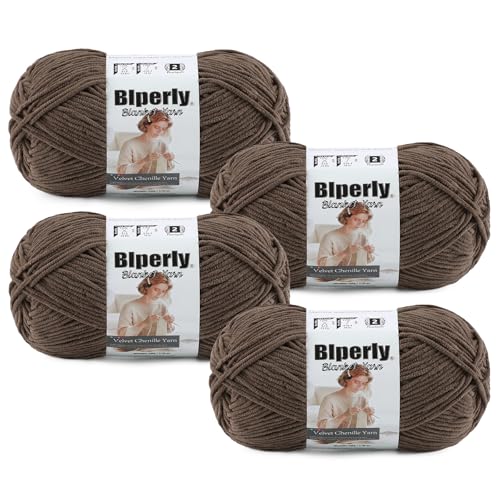 Skinny Chenille Yarn for Crocheting, #2 Brown Thin Baby Blanket Plush Yarn | 4 Pack of 158 Yds, 1.7 Oz Sport Fingering Weight Fine Yarn, Soft Fluffy Velvet Yarn for Crochet knitting Blankets, Amigurumi - color: Dark Brown
