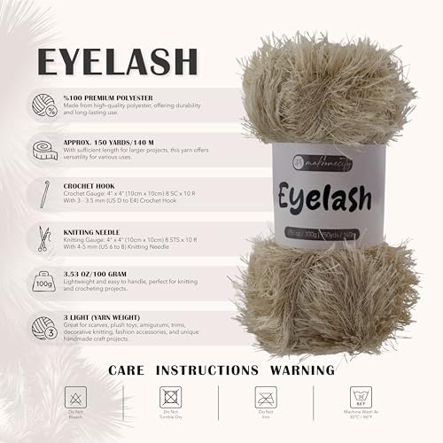 Makromecity Eyelash Yarn – Fuzzy Fun Fur Yarn, 3.53 Oz (100g) 150 yd (140m), Weight 3 Light, Premium Polyester Novelty Feather Yarn for Scarves, Amigurumi, Plush Toys & Craft (Latte, 3 Skeins) - color: Latte, size: 3 Skeins