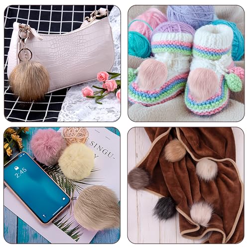 SIQUK 66 Pieces Faux Fur Pom Pom Balls with Elastic Loop for Hats | Fluffy Pom Pom for Bags, Beanies, Scarves, Gloves, Keychains