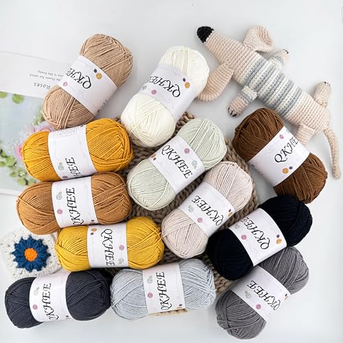 Yarn for Crocheting and Knitting 12 * 1.76 Oz (50G) /195yd, Fine/Fingering Weight (1), 60% Cotton 40% Acrylic Soft Yarn kit for Making Sweater and amigurumi (Morandi) - color: Morandi